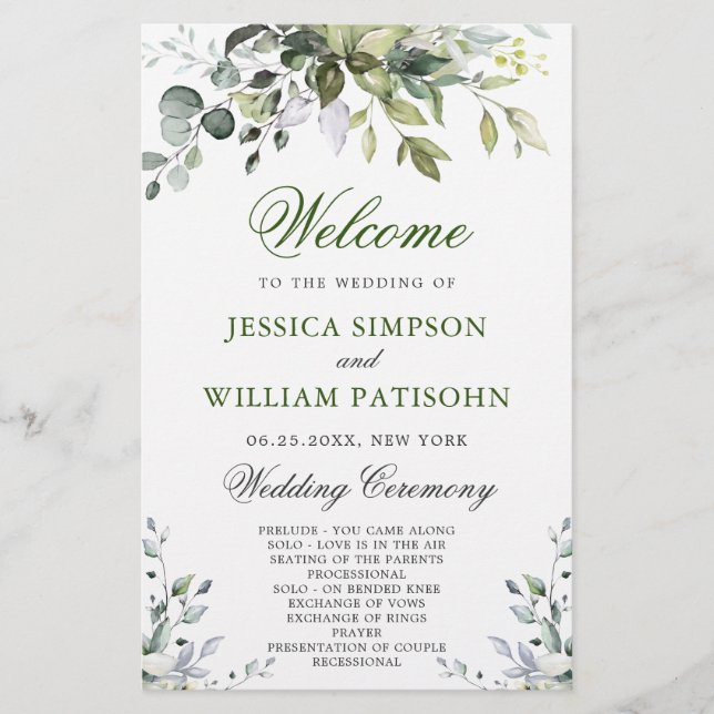 Elegant Eucalyptus Wedding Ceremony Program (Front)