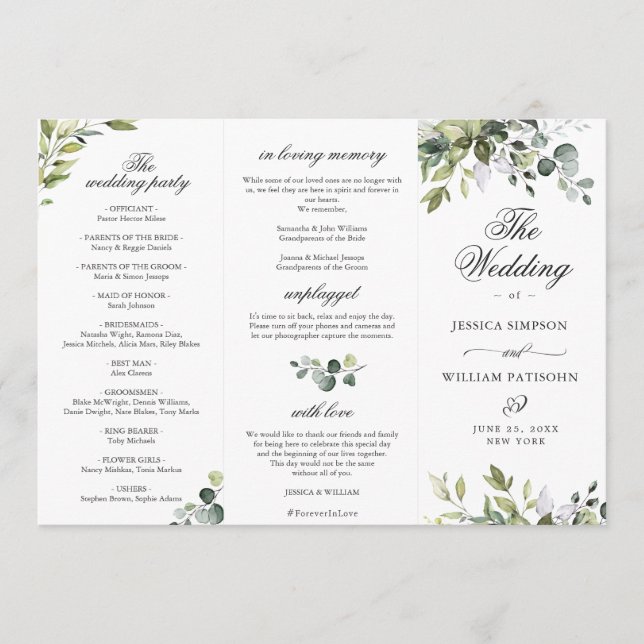 Elegant Eucalyptus Wedding Ceremony Program (Front)