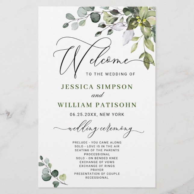 Elegant Eucalyptus Wedding Ceremony Program (Front)