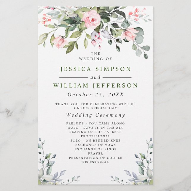 Elegant Eucalyptus Wedding Ceremony Program (Front)