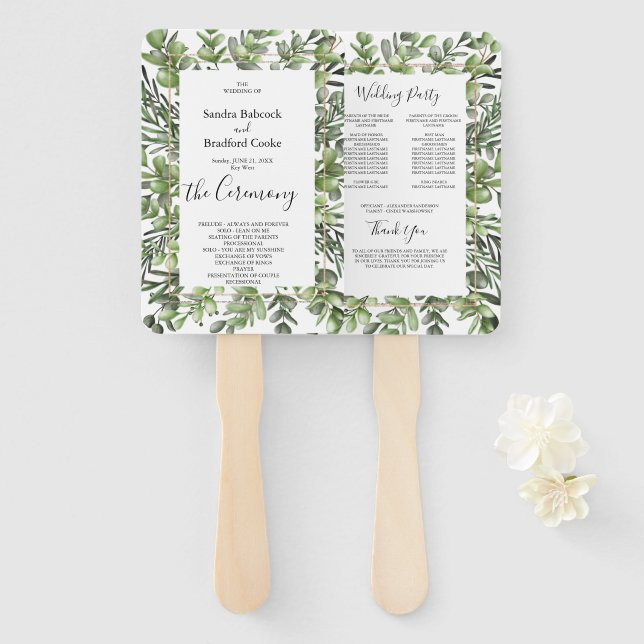Elegant Eucalyptus Wedding Ceremony Program  Hand  Fan (Front and Back)