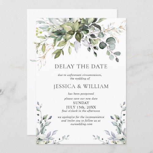 Elegant Eucalyptus Wedding Date Postponement Invitation