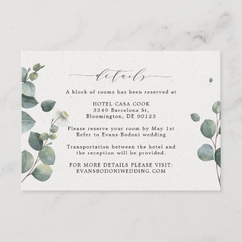 Elegant Eucalyptus Wedding Details Card