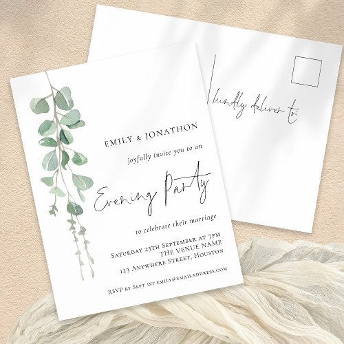 Elegant Eucalyptus Wedding Evening Party Invite