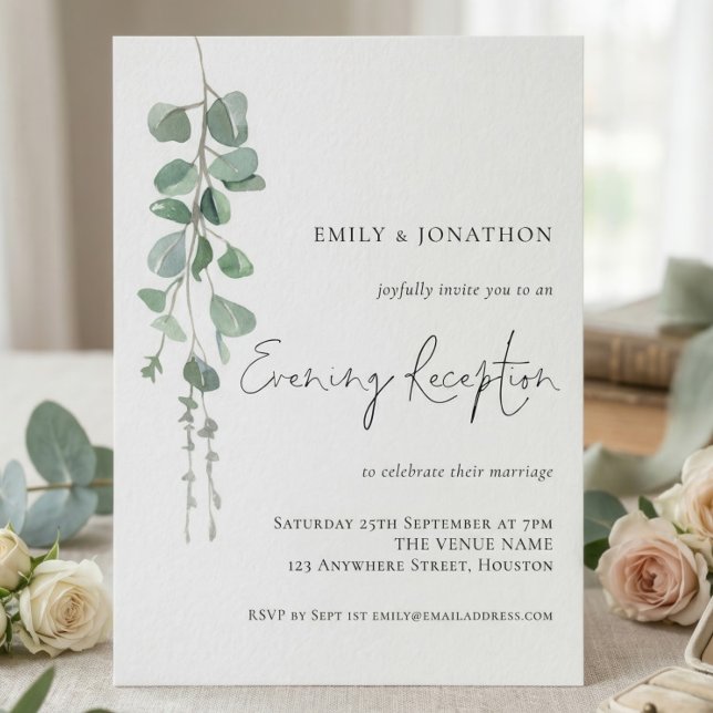 Elegant Eucalyptus Wedding Evening Reception Invitation (Creator Uploaded)