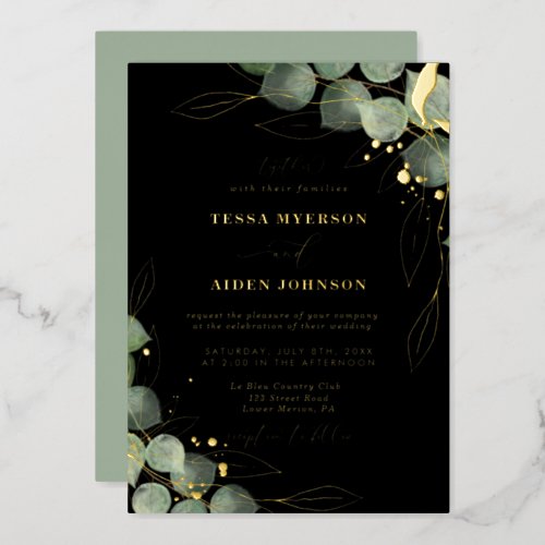 Elegant Eucalyptus Wedding Gold Foil Invitation