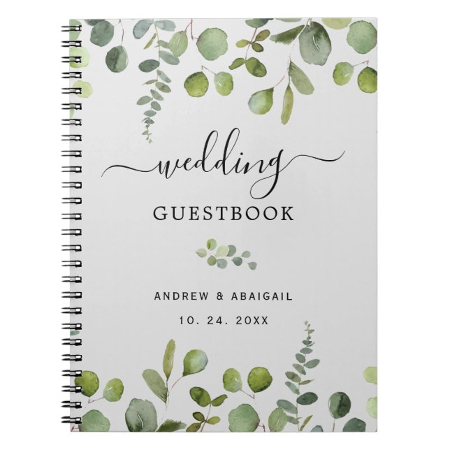 Elegant Eucalyptus Wedding Guestbook Notebook (Front)