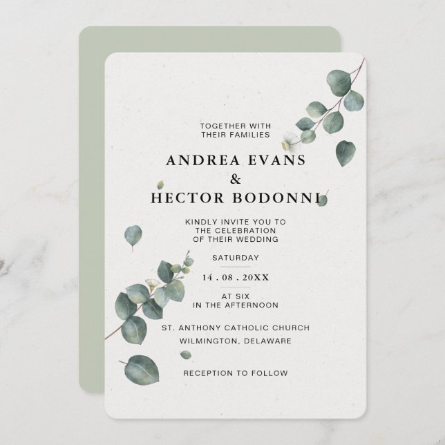 Elegant Eucalyptus Wedding Invitation (Front/Back)