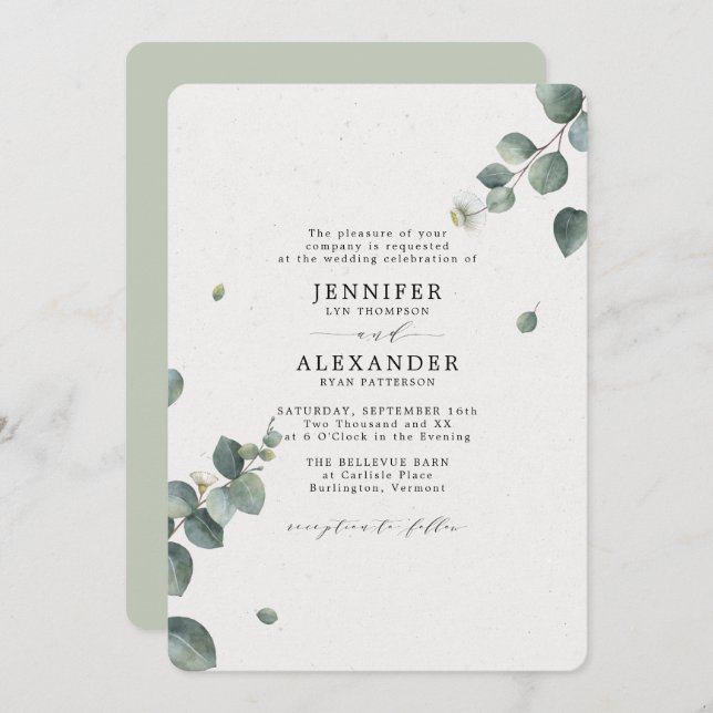Elegant Eucalyptus Wedding Invitation (Front/Back)
