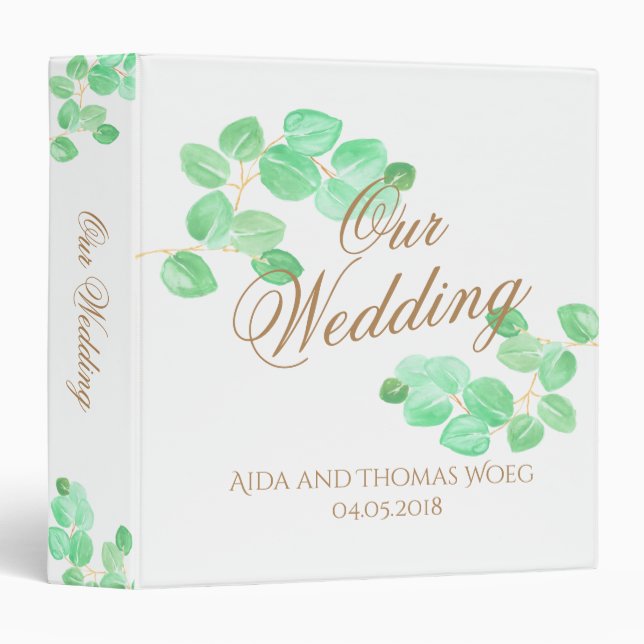 Elegant eucalyptus wedding memory binder (Front/Spine)