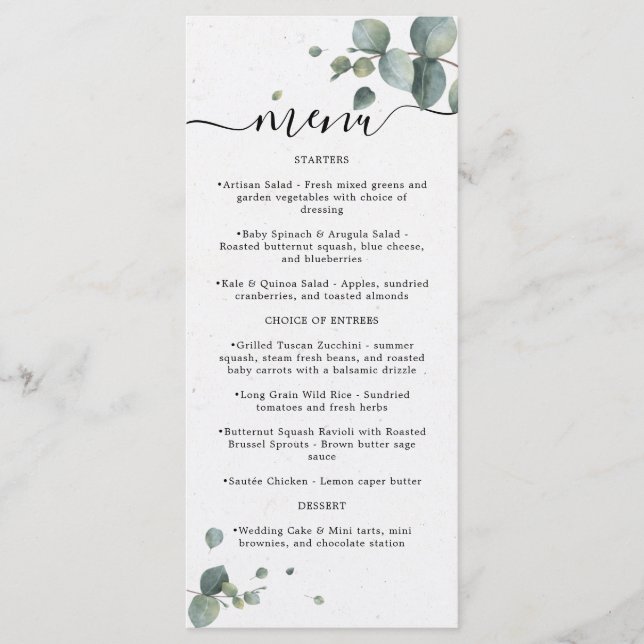 Elegant Eucalyptus Wedding Menu (Front)