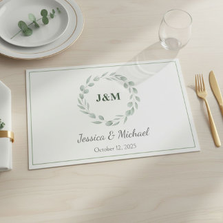 Elegant Eucalyptus Wedding Monogram Placemat