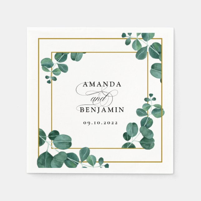 Elegant Eucalyptus Wedding Napkins (Front)