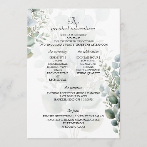 Elegant Eucalyptus Wedding Program Itinerary Cards