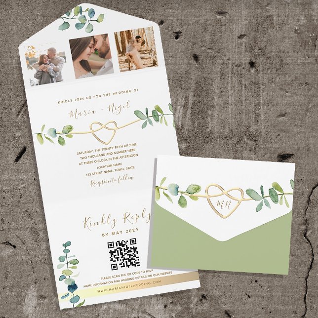 Elegant Eucalyptus Wedding QR Code All In One Invitation (Creator Uploaded)
