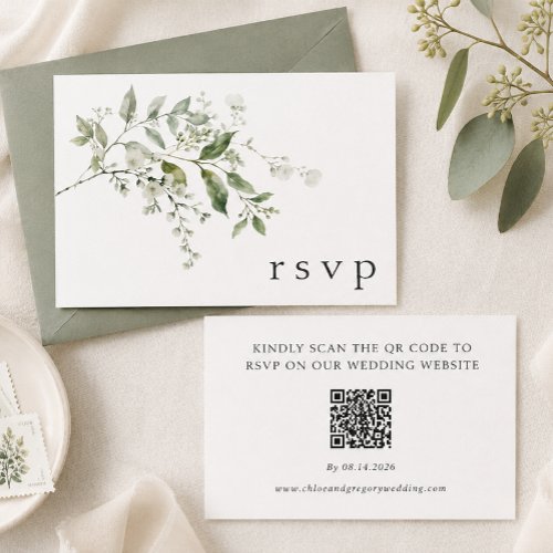 Elegant Eucalyptus Wedding QR Code RSVP Card