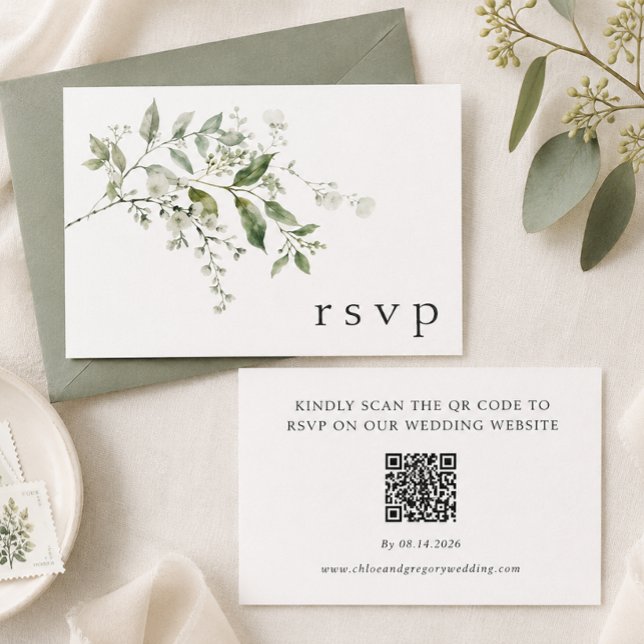 Elegant Eucalyptus Wedding QR Code RSVP Card (Creator Uploaded)