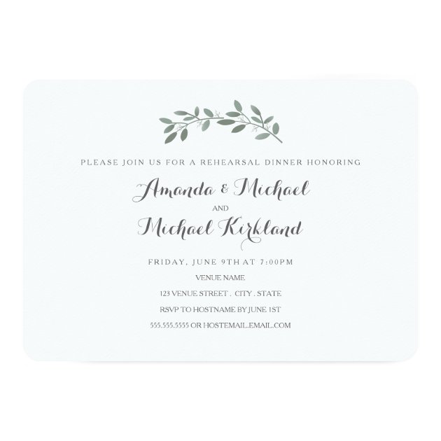 Elegant Eucalyptus Wedding Rehearsal Dinner Invitation