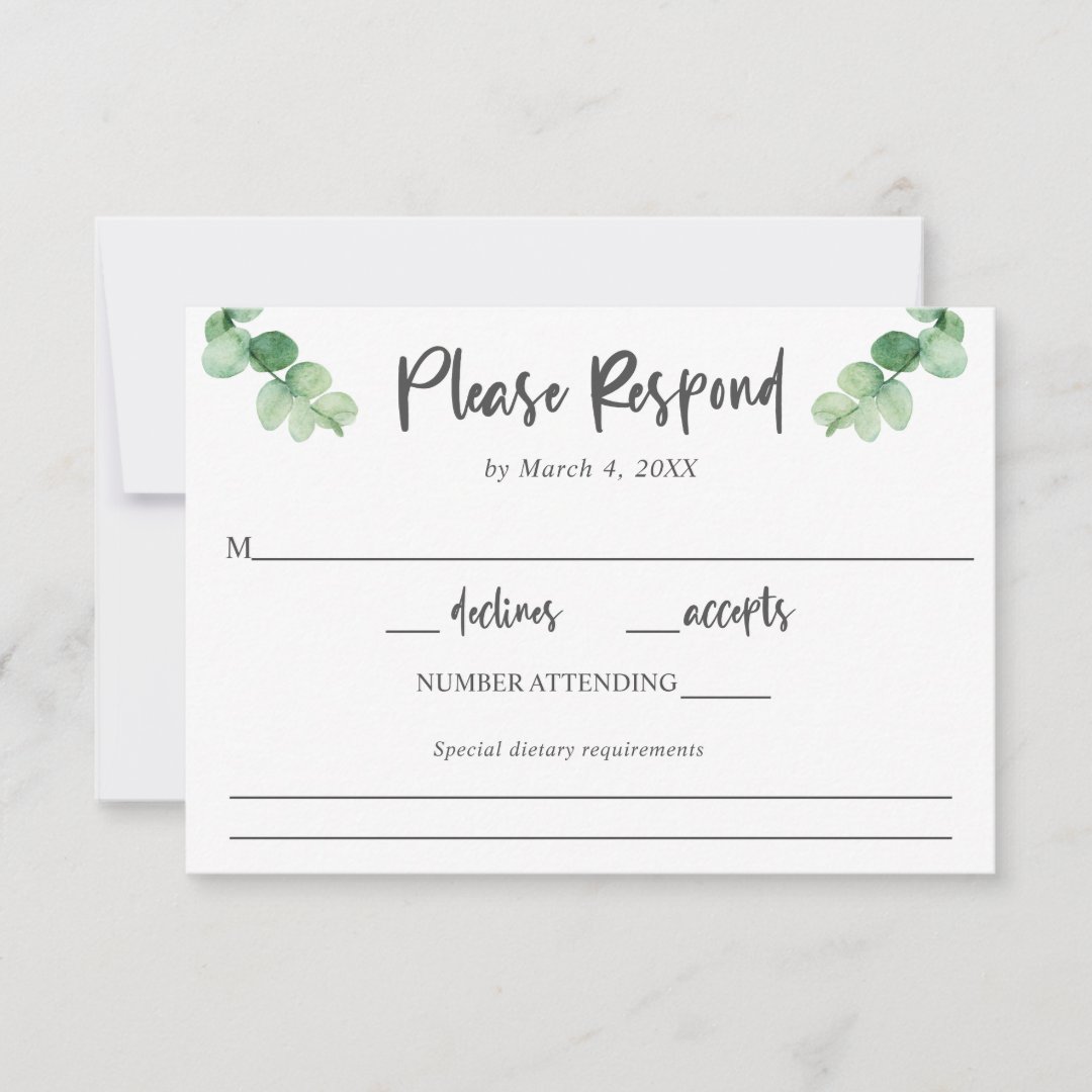 Elegant Eucalyptus wedding RSVP Diet requirements | Zazzle