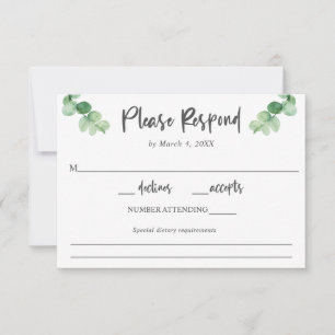 Elegant Eucalyptus wedding RSVP Diet requirements Card