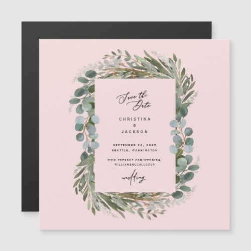 Elegant  Eucalyptus Wedding Save the Date Blush Magnetic Invitation