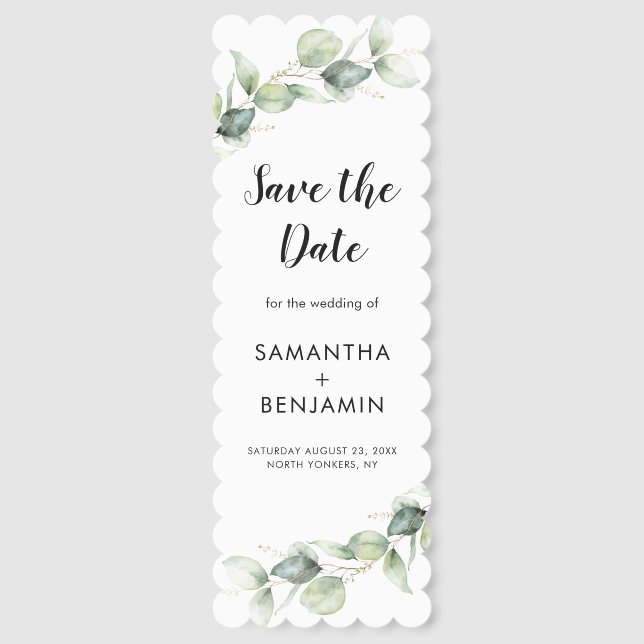 Elegant Eucalyptus Wedding Save the Date Bookmarks (Front)
