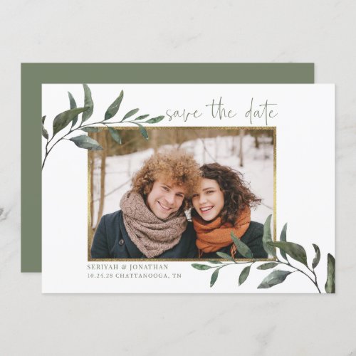 Elegant Eucalyptus Wedding Save the Date Photo Holiday Card