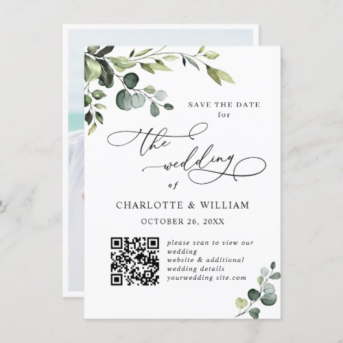 Elegant Eucalyptus Wedding Save the Date QR code