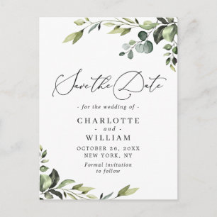 Elegant Eucalyptus Wedding Save the Date QR code Postcard