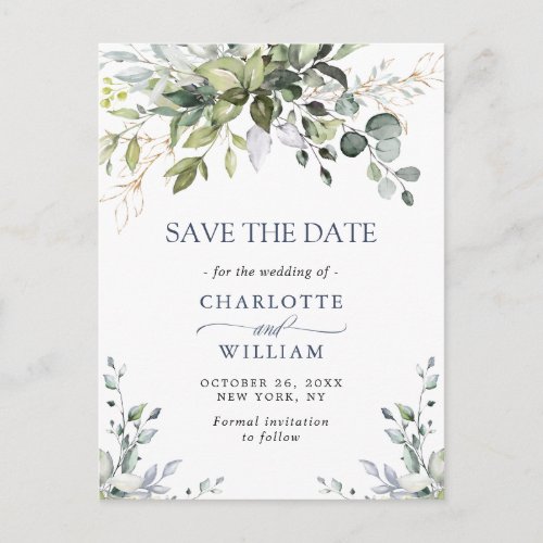 Elegant Eucalyptus Wedding Save the Date QR code Postcard
