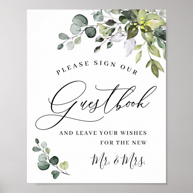 Elegant Eucalyptus Wedding Sign Our Guestbook (Front)