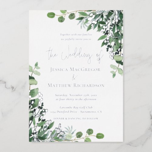 Elegant Eucalyptus Wedding Silver Foil Invitation