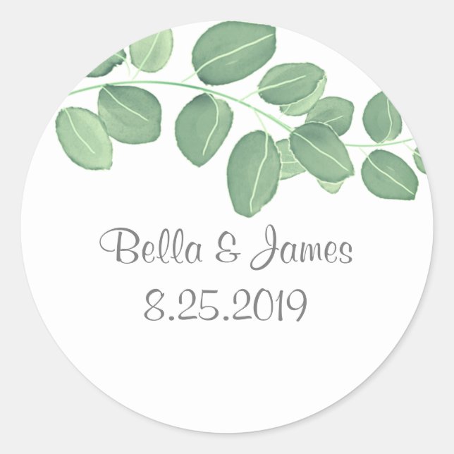 Elegant Eucalyptus Wedding Stickers (Front)