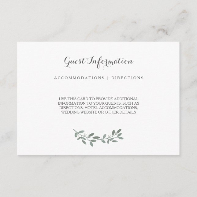 Elegant Eucalyptus Wedding Suite Insert Card (Front)