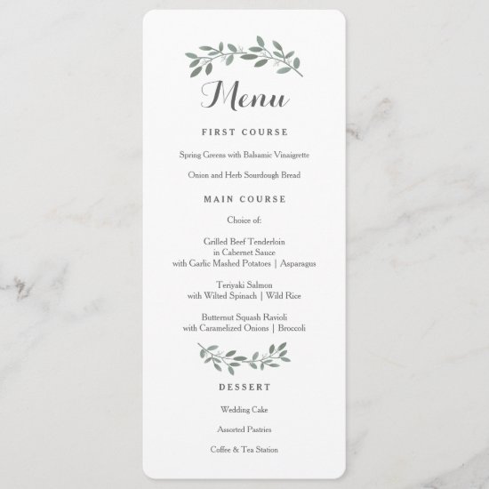 Elegant Eucalyptus Wedding Suite Menu Card