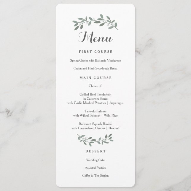 Elegant Eucalyptus Wedding Suite Menu Card (Front)
