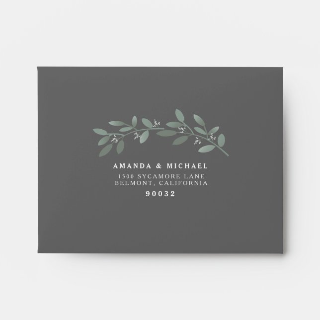 Elegant Eucalyptus Wedding Suite RSVP Envelope (Front)