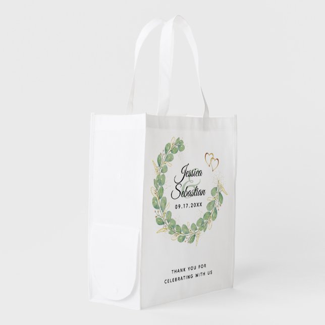 Elegant Eucalyptus Wedding Thank You Favor Grocery Bag (Front Side)