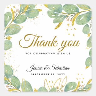 Elegant Eucalyptus Wedding Thank You Favors Square Sticker