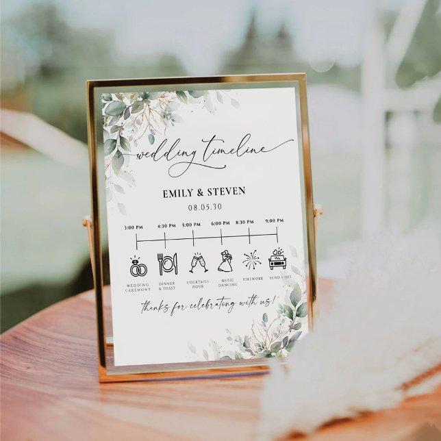 Elegant Eucalyptus Wedding Timeline Sign (Creator Uploaded)