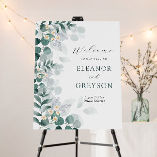 Elegant eucalyptus wedding welcome   foam board