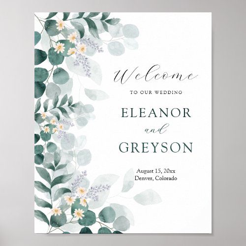 Elegant eucalyptus wedding welcome   poster