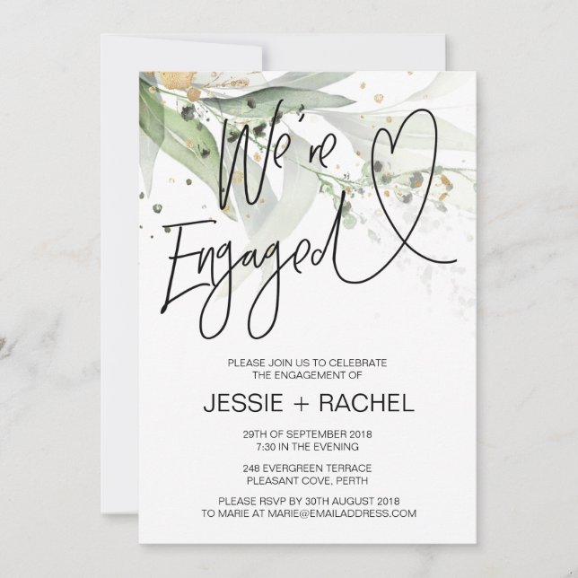 Elegant Eucalyptus We're Engaged Engagement Party Invitation (Front)