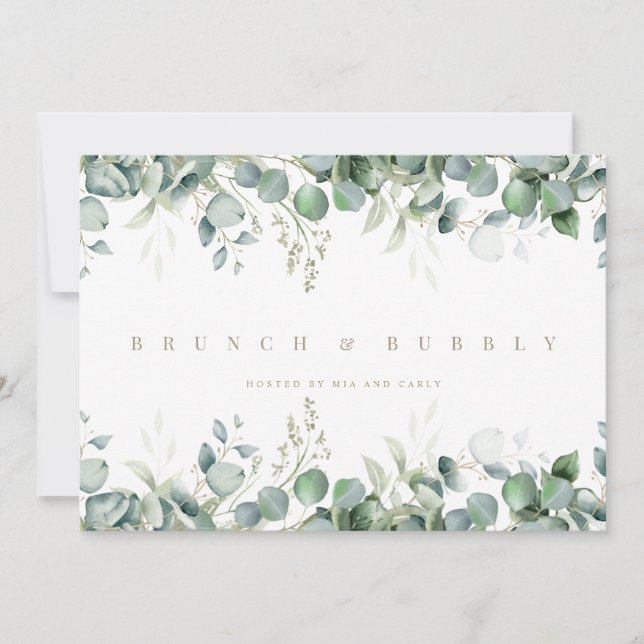 Elegant Eucalyptus White Bridal Shower Invitation (Front)