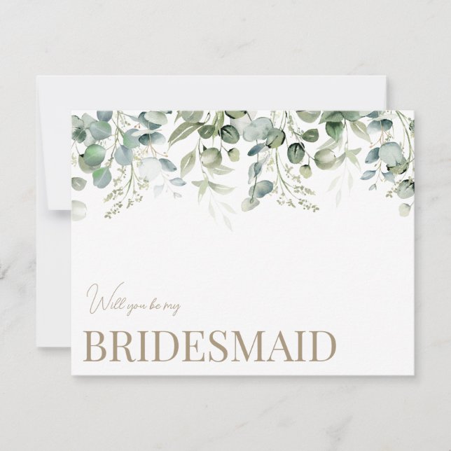 Elegant Eucalyptus White Bridesmaid Proposal Card (Front)