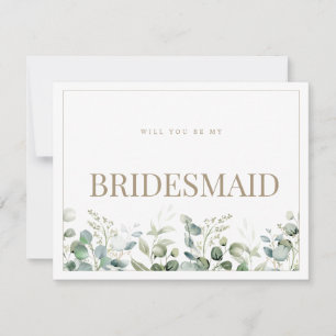 Elegant Eucalyptus White Bridesmaid Proposal Card