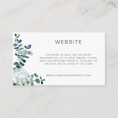 Elegant eucalyptus  white flowers QR Code website Enclosure Card