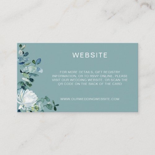 Elegant eucalyptus  white flowers QR Code website Enclosure Card