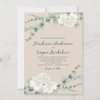 Elegant Eucalyptus White Peony Blush Wedding Invitation by ModernMatrimony at Zazzle