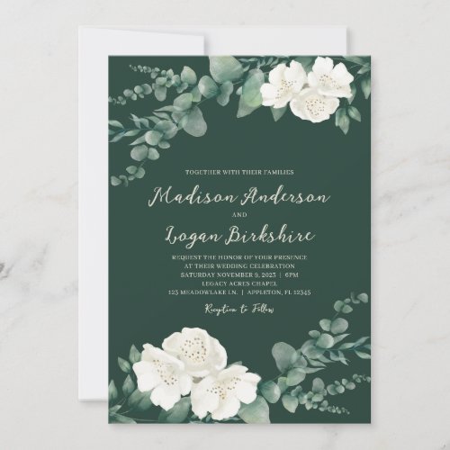 Elegant Eucalyptus White Peony Green Wedding Invitation